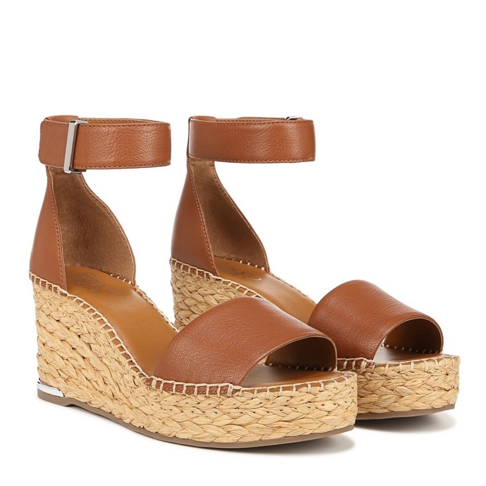 Franco Sarto Clemens Raffia Espadrille Wedge Sandal Platform 7 Tan Beige Caramel